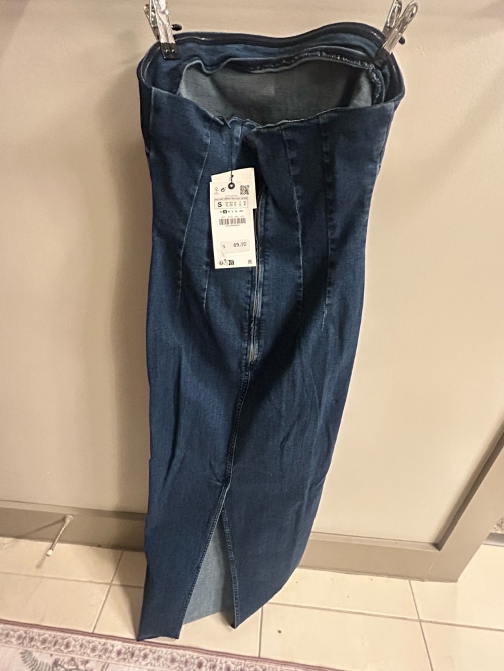 Zara Dark Blue Denim Strapless Dress - Picture 2 of 3